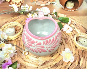 Talavera pink Heart coffee mug handmade handpainted hot chocolate original Mexican Talavera gift taza corazón 600ml regalo mother's day gift