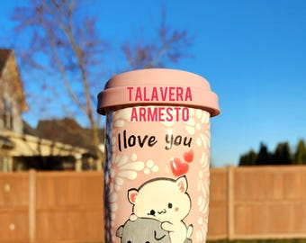 Original Talavera tarrito Kawaii Kitty travel mug kitchen home decor Termo regalo mother's Day gift for her him couple coquette hand painted