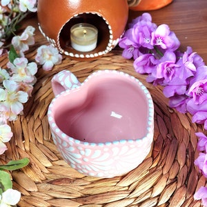 Talavera pink Heart coffee mug handmade handpainted hot chocolate original mother&#39;s day gift taza corazón 300ml regalo mom