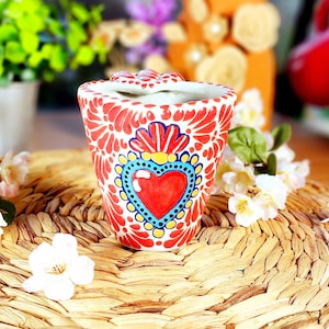 Talavera Red Heart coffee mug handmade handpainted hot chocolate original Mexican Talavera Christmas gift for him taza corazón 300ml regalo