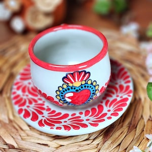 Original Mexican Talavera Read Heart chocolate coffee mug and plate set handmade talavera set taza chocolatera Christmas day gift for her
