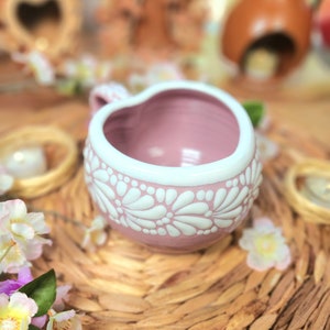 Talavera pink Heart coffee mug handmade kitchen decor hot chocolate original Mexican Talavera gift taza corazón 600ml regalo Christmas gift