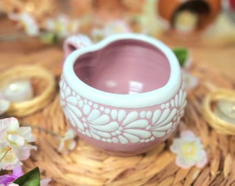 Talavera pink Heart coffee mug handmade kitchen decor hot chocolate original Mexican Talavera gift taza corazón 600ml regalo Christmas gift