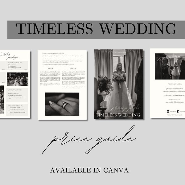 Timeless Wedding Pricing Guide/ Canva Pricing Guide / Wedding Contract / Template For Photographer / Welcome guide / Canva Templates