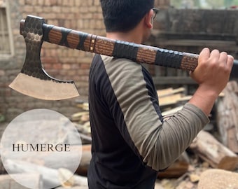 Hand Forged Viking Battle Axe Long Bearded Norse Cosplay best gift
