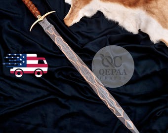 Handmade Viking Sword |Copper Damascus Steel Northman Swords with sheath and free wooden box Gift for Him Groomsmen| Collectible for Men