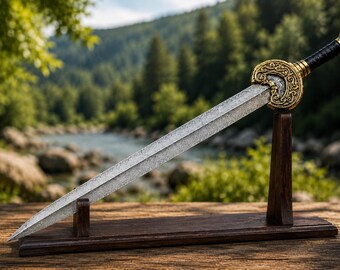 Elegant damascus sword master sword short sword with sheath, gift for him gift for boyfriend gift for dad gift for husband, valentine gift