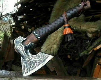 Custom Gift Hand Forged Carbon Steel VIKING AXE with Ash Wood Shaft, Wedding Gift, Axe, Axes Best Birthday&Anniversary Gift For Him,Larp axe