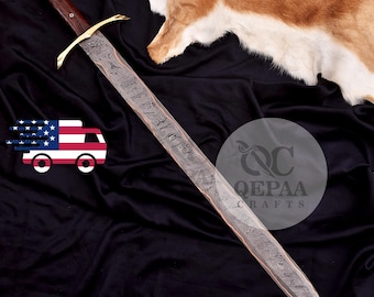 Handmade Viking Sword |Copper Damascus Steel Northman Swords with sheath and free wooden box Gift for Him Groomsmen| Collectible for Men