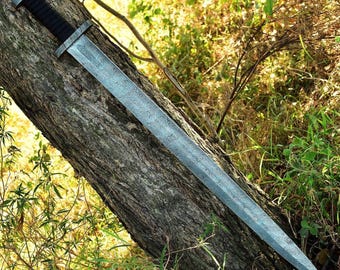Damascus Sword, Medieval Sword, Handmade Viking Sword, Custom Sword with Leather Sheath, Groomsmen Gift, Anniversary Gift, Gift for Him