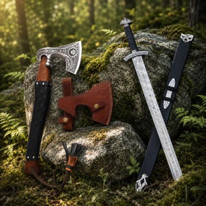 Hand Forged Damascus Steel Medieval Sword Viking Sword Fantasy Cosplay Wall Decor Nordic Art free Viking Axe