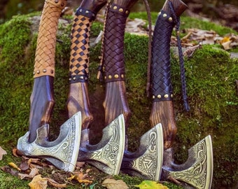 Handmade Viking Forged Axe, Carbon Steel Blade, Leather Wrapped Handle best gift for him