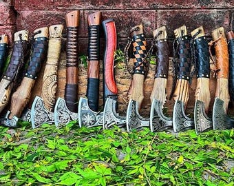 Custom Gift Forged Viking Axe Carbon Steel Axe Hatchet Rose Wood Shaft Bearded Camping Axe Groomsmen Gift Wedding & Christmas Gift For Him