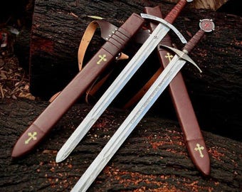 Faith keeper Knights Templar Schwert Replik mit Scheide, mittelalterlicher Kreuzritter Sammler Schwert, handgefertigtes Ritter-Dekor-Geschenk für Männer