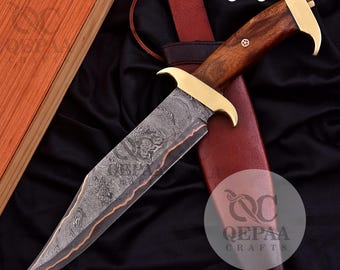 KOPER Damascus handgemaakt zakmes en Bowie handgesmeed mes gepersonaliseerde verjaardag cadeau stalknecht cadeau verjaardagscadeau huwelijkscadeau