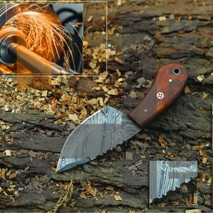 Handgefertigte Damast Stahl Jagdmesser mit Lederscheide Bild 5