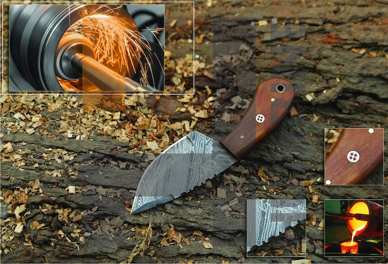 Handgefertigte Damast Stahl Jagdmesser mit Lederscheide Bild 5