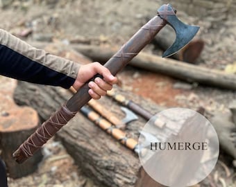 Custom Gift Hand geschmiedet Kohlenstoffstahl VIKING Axt mit Esche Holz Schaft, Hochzeitsgeschenk, Axt, Axt, Bestes Geburtstags- und Jahrestagsgeschenk für Ihn, Larp Axt