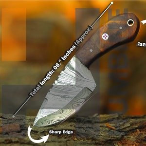 Handgefertigte Damast Stahl Jagdmesser mit Lederscheide Bild 4