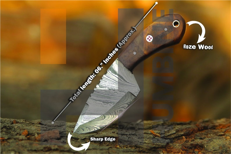 Handgefertigte Damast Stahl Jagdmesser mit Lederscheide Bild 4