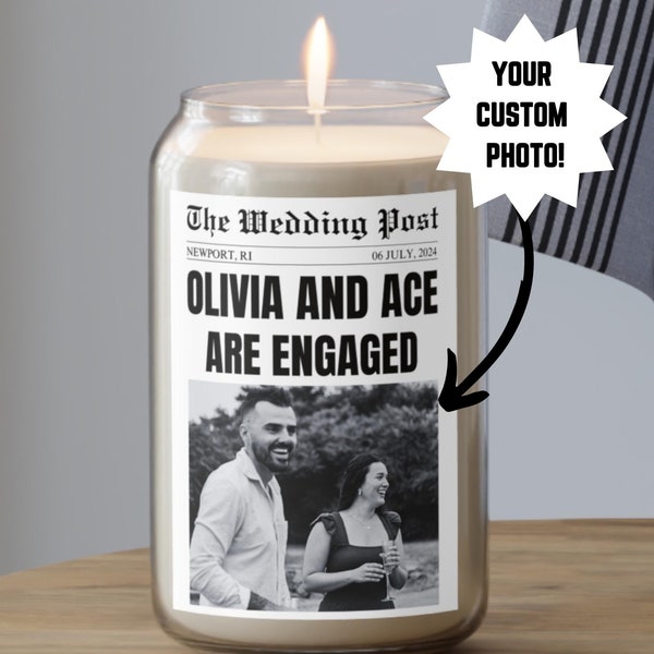 Vela de compromiso personalizada: recuerdo fotográfico, cera de soja (duración de 70 a 80 horas)