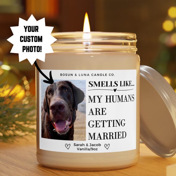 Personalized Pet Photo Engagement Candle: Soy Wax Dog Parent Gift