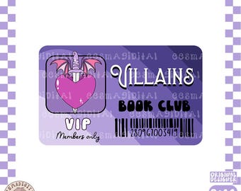 Villains book club card PNG, Cute Trendy Bookish Villain Lover Enemies to Lovers Dark Romance romantasy Fantasy Morally Grey, Commercial use