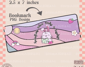 Spring reading bookmark design, bunny reading PNG File, Cute Artsy Creative Bookish Printable Bookmark Design