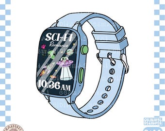 Sci-Fi romance watch PNG, Cute Trendy Aesthetic Science Fiction Lover Escaping Reality Alien png for Sticker, Commercial Use