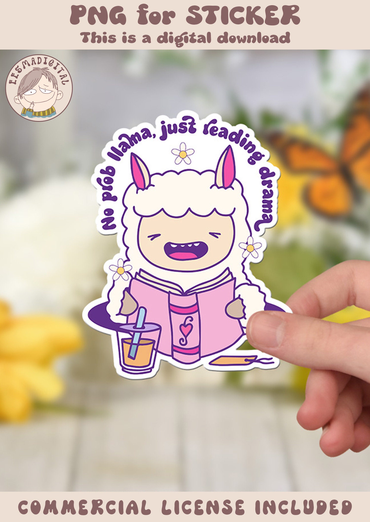 No Prob Llama Just Reading Drama PNG File, Cute Trendy Funny Bookish ...