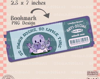 Tantos libros en tan poco tiempo diseño de marcadores, archivo PNG de marcador de club de lectura antisocial, diseño de marcador imprimible artístico lindo y creativo