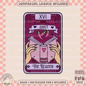 La carte de tarot du lecteur PNG, Read Smut png, Romance Readers Svg, Smutty Svg, Book Lover, Bookish, Stickers, Mugs, Tote Bags et plus encore