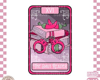 The Smutty Reader tarot card, Extra Spicy Books Reader, Cute Trendy Aesthetic Popular Bookish png for Stickers, Bookmarks, Commercial Use