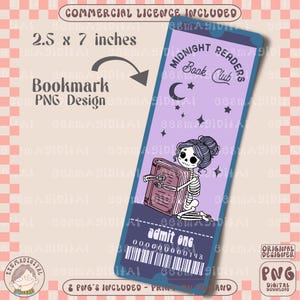 Midnight readers book club bookmark design, PNG File, Cute Artsy Creative Bookish Printable Bookmark Design for commercial use