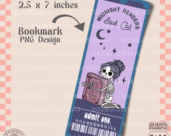 Diseño de marcapáginas del club de lectura Midnight Readers, archivo PNG, bonito diseño de marcapáginas imprimible, artístico y creativo, para uso comercial.