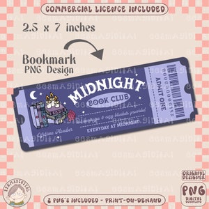 Midnight book club bookmark design, PNG File, Cute Artsy Creative Bookish Printable Bookmark Design for commercial use