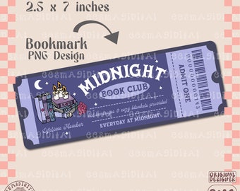 Diseño de marcador del club de lectura de medianoche, archivo PNG, lindo diseño de marcador imprimible artístico y creativo para uso comercial