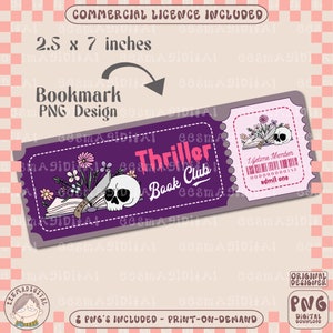 Thriller book club bookmark design, PNG File, Cute Artsy Creative Bookish Printable Bookmark Design for commercial use