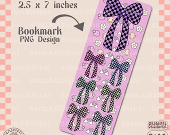 Retro ribbon strawberry daisy book club Bookmark Design, PNG File, Cute Artsy Creative Bookish Printable Bookmark Design for Commercial Use
