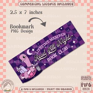 Read all night book club bookmark PNG, checkered Cute Artsy Creative Bookish Printable Bookmark Design for Commercial Use