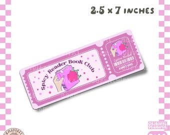 Segnalibro con biglietto per club di libri Spicy Romance in formato PNG, segnalibro stampabile in formato PNG, lettore di libri Spicy Romance, carino, alla moda, estetico e volgare, per uso commerciale