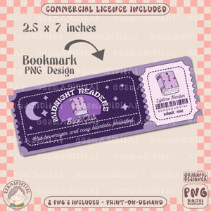 Midnight readers book club bookmark design, PNG File, Cute Artsy Creative Bookish Printable Bookmark Design for commercial use
