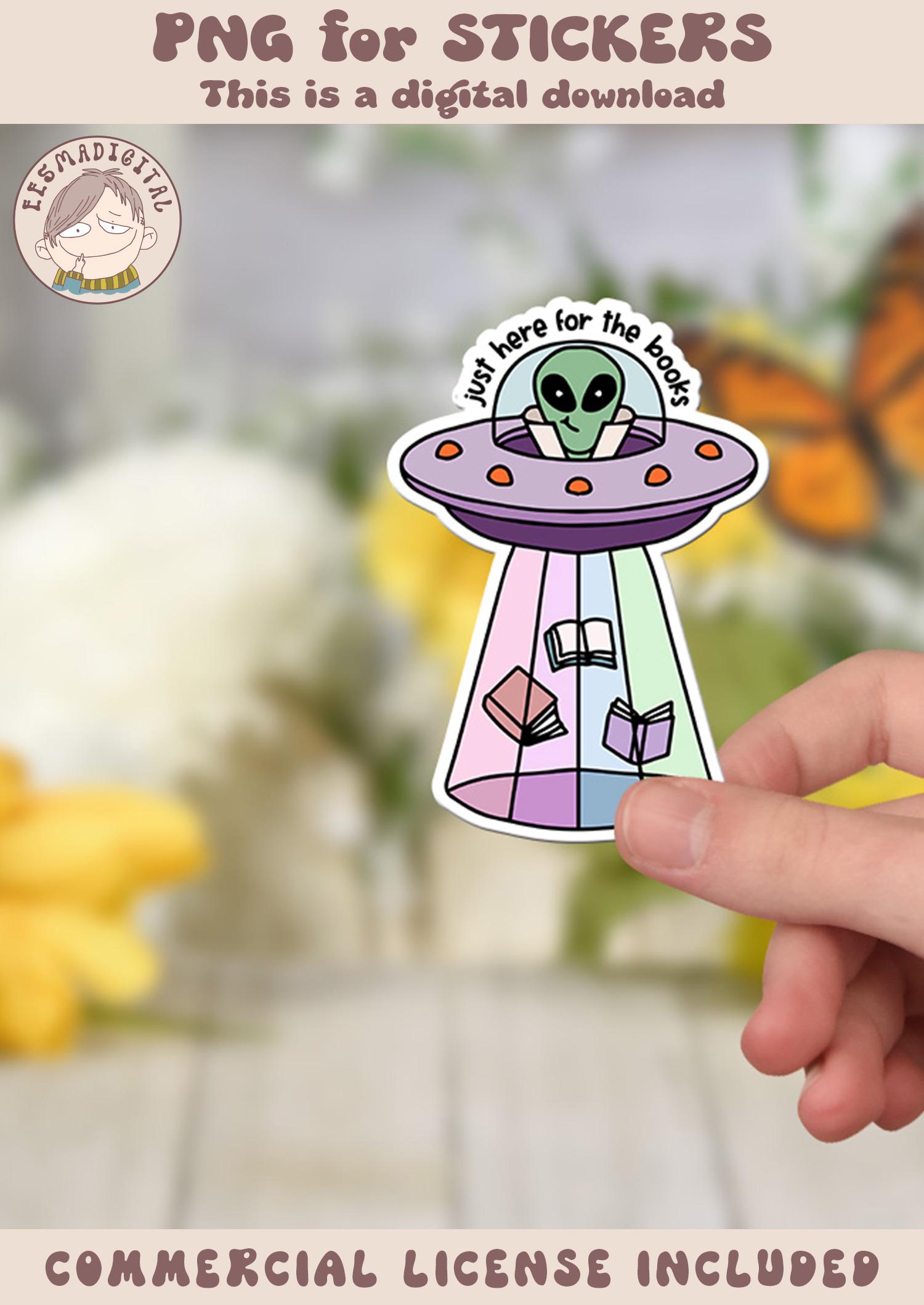 Just Here for the Books Alien PNG, Trendy Cute Bookish Clipart, Designs ...