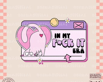 In mijn f ck it-tijdperk png, Trendy Y2K PNG Grafisch, Leuk Leuk katje Hart, Snarky Humor Esthetisch Ontwerp Perfect voor shirts, mokken, draagtassen, enz.