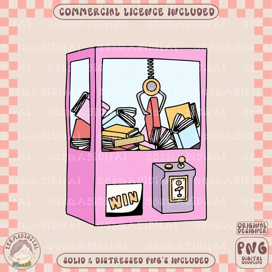 Book Claw Clip Machine PNG, Cute Trendy Bookish Design for