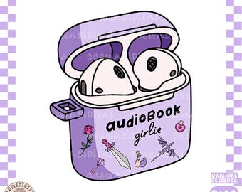 Fantasy romance audiobook girlie air pod case PNG, Cute Trendy Aesthetic Romance Romantasy Fantasy Book Printable Bookmark Design for Com
