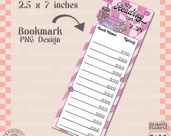 My reading list 2024 Bookmark Design, PNG File, Cute Creative Bookish Printable Bookmark Design for Commercial Use