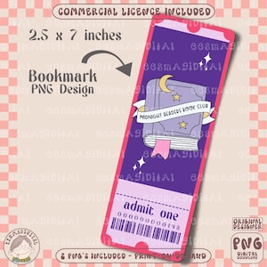 Midnight readers book club bookmark design, PNG File, Cute Artsy Creative Bookish Printable Bookmark Design for commercial use