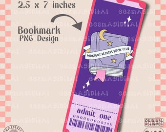 Diseño de marcapáginas del club de lectura Midnight Readers, archivo PNG, bonito diseño de marcapáginas imprimible, artístico y creativo, para uso comercial.