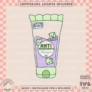 Frog antidepressants shampoo PNG, Super Cute Artsy Creative Design for frog lover Graphic Tee Shirts, Stickers, Cups, Keychains, Tote Bags
